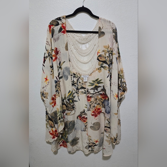 Rachel Zoe Other - Rachel Zoe Tropical Print Crochet Lace Kimono Swim Coverup